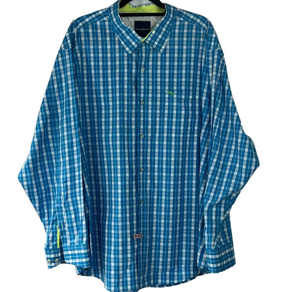 Men’s Tommy Bahama 2XB Blue Plaid Long Sleeve Button Down Shirt 100% Pima Cotton - Picture 1 of 8